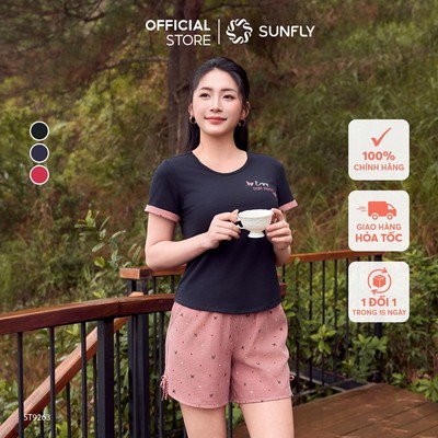 Đồ bộ mặc nhà nữ áo cotton compact SUNFLY cộc tay quần sooc kate ST9263