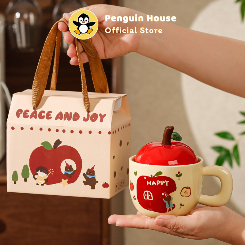 [Penguin] Quà tặng ly sứ sinh nhật cốc sứ cute, cốc uống nước quả táo hình cute - Cốc uống nước cute