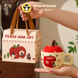   Penguin  Quà tặng ly sứ sinh nhật cốc sứ cute cốc uống nước quả táo hình cute - Cốc uống nước cute 400ml 
