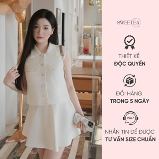 Set áo balo cổ đức phối cùng chân váy xoè với chất liệu dạ Tweed ép nhũ cao cấp Amy Set - SWEETEA