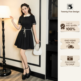 Đầm nữ thiết kế phối nơ eo sang chảnh, dáng cổ sen, tùng váy xếp ly Twenty.Five DQ18