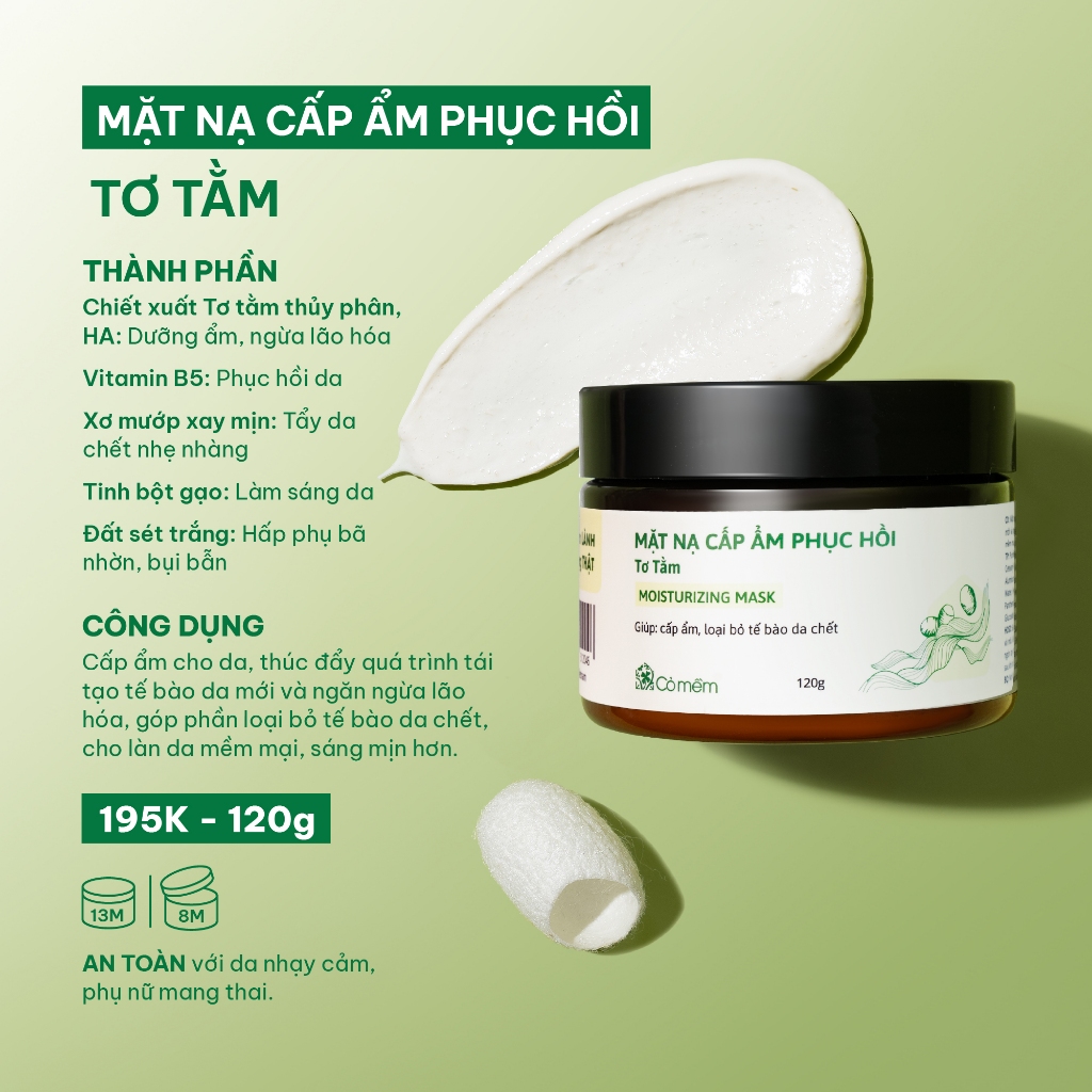 Mặt Nạ Đất Sét Cấp Ẩm Cho Da Tẩy Tế Bào Chết Tơ Tằm Cỏ Mềm 120g