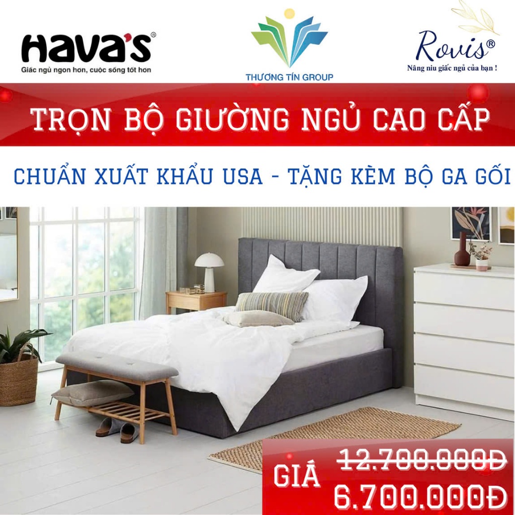 [CHÍNH HÃNG] Giường Ngủ Northridge + Nệm Havas Cao Cấp | Chuẩn USA | Tặng Kèm Chăn Ga Gối Cotton