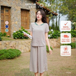 Đồ bộ mặc nhà nữ lanh ht SUNFLY áo cộc quần ngố ống sớ SP2225