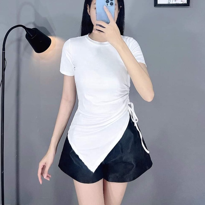 Áo kiểu nữ tà xéo Chất Thun gân mềm