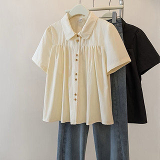  【ẢNH THẬT-Sẵn trắng,đen L Áo Sơ Mi Nữ Cộc Tay Dáng Babydoll Nhiều Khuy 2 Màu Vintage Dễ Phối 