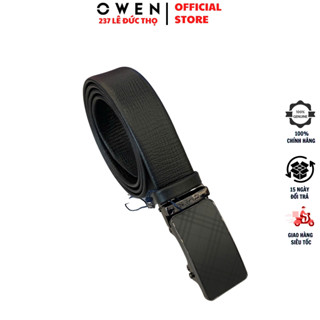 Thắt lưng nam da bò OWEN BELT251237 dây nịt bụng cao cấp màu đen sần mặt khóa trượt tự động