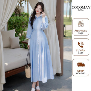 COCOMAY - Solyn Dress Đầm kẻ sọc xanh phối tay cổ trắng