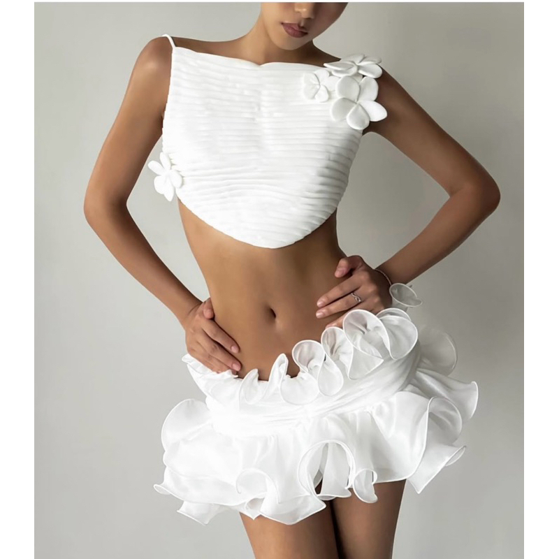 508 - Set Áo Croptop Đính Hoa + Chân Váy Xoè Bồng | BigBuy360 - bigbuy360.vn