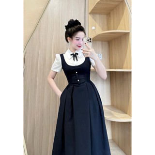 Hera đầm thiết kế bốn mùa mặc đi làm đi chơi chất liệu tuyết mưa mềm mịn phối áo sơ mi trắng ngắn tay kèm nơ cài riêng