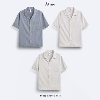 Áo Sơ Mi Cộc Tay Nam ATINO Vải Oxford Cotton Họa Tiết Kẻ Sọc Form Regular L.3.4942