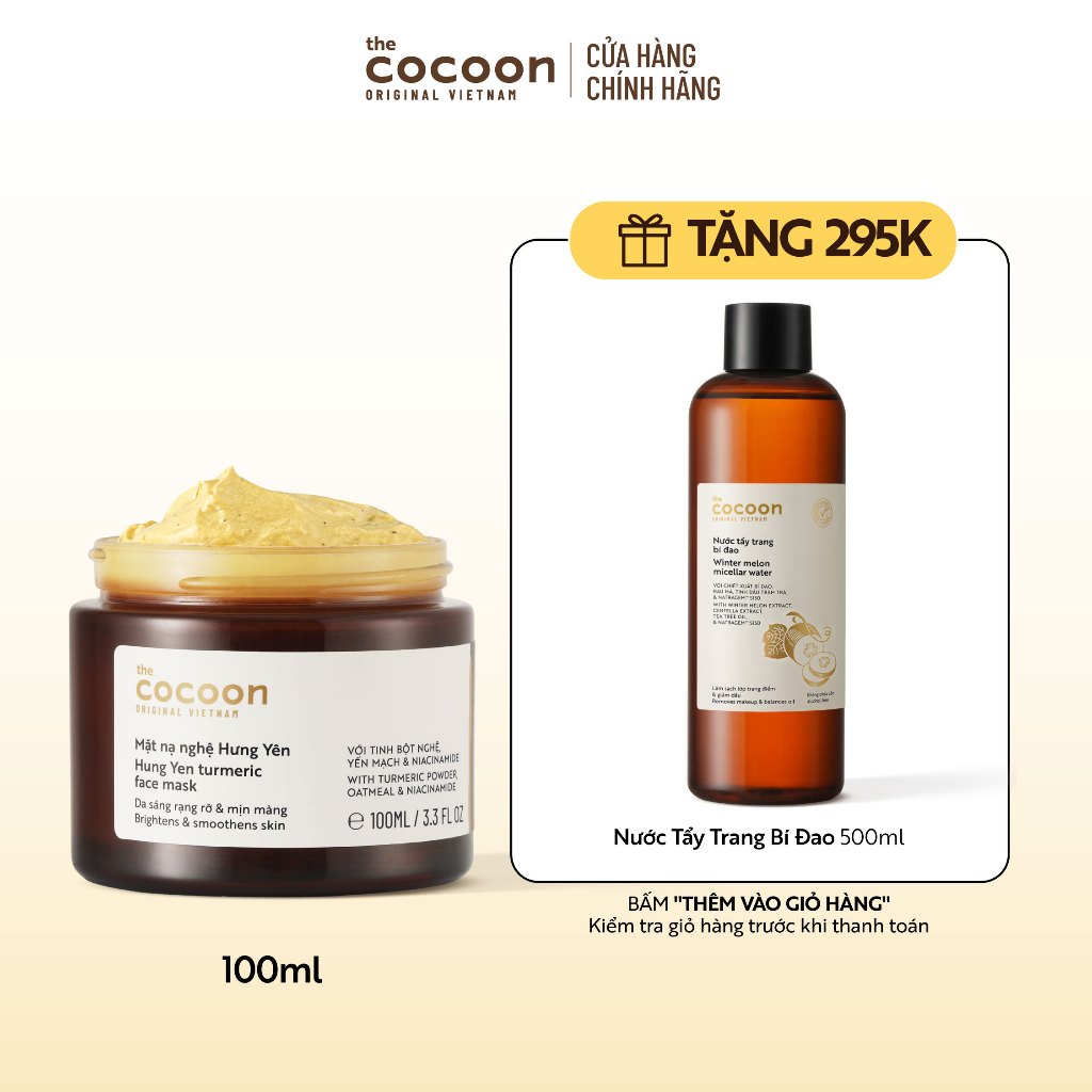 [MUA 1 TẶNG 1] Bigsize - Mặt nạ nghệ Hưng Yên Cocoon 100ml TẶNG Bigsize - Nước tẩy trang bí đao 500ml