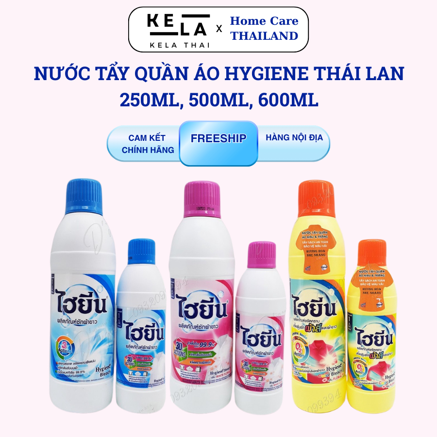 Nước tẩy quần áo Hygiene Thái Lan, tẩy mốc quần áo hygiene, tẩy quần áo trắng và màu 250/500/600ml