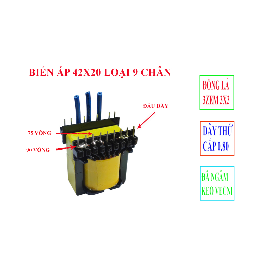 Biến áp E42x20 ĐỒNG LÁ 3ZEM