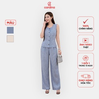 Bộ đồ nữ CARDINA chất linen sóng, áo gile phối quần suông basic 5BED01