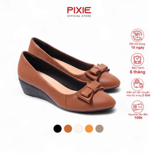 [Form nhỏ tăng 1 size] Giày Búp Bê Đế Xuồng Da Thật 5cm Mũi Nhọn Gắn Nơ Pixie X619