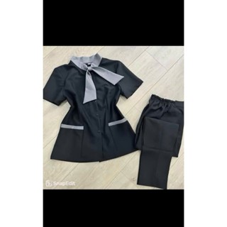  Đồng phục spa cao cấp cổ nơ chất cotton lạnh 