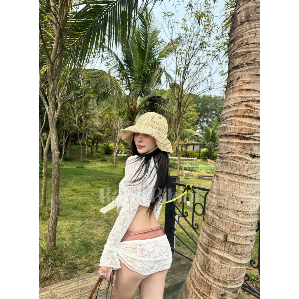 Set bikini đi biển 4 chi tiết sang chảnh dài che khuyết điểm cho nữ. Bikini kèm áo choàng và chân váy ren <50kg - Mã F02 | BigBuy360 - bigbuy360.vn