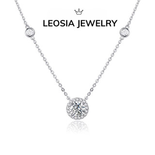 Dây chuyền nữ kim cương Moissanite 6.5 ly kiểm đinh GRA, bạch kim LEOSIA JEWELRY LA13 vòng cổ mặt tròn hiên đại
