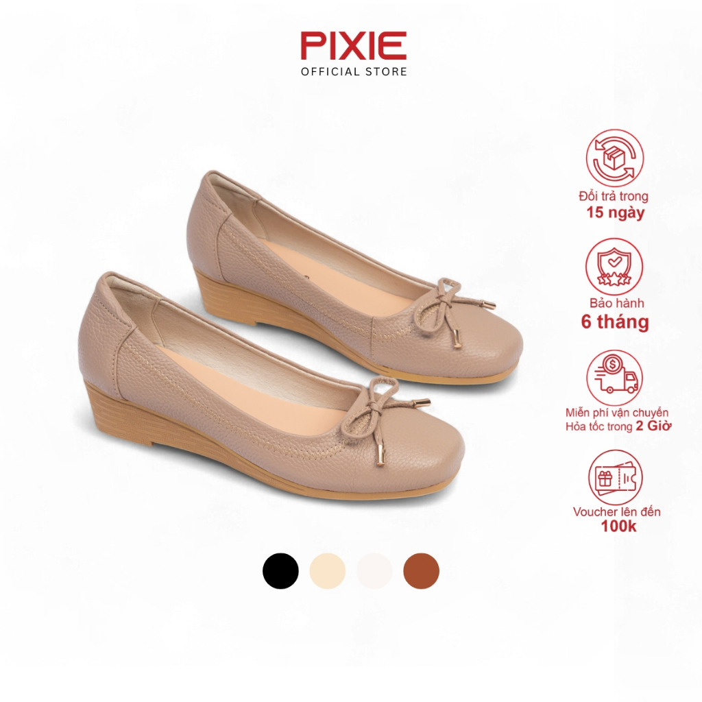 Giày Búp Bê Đế Xuồng 4cm Da Thật Phối Nơ Số 8 H173