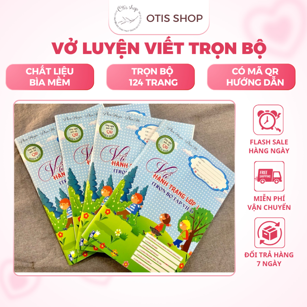 Vở luyện viết 124 trang toán và tiếng việt, có mã QR hướng dẫn - Trọn bộ hành trang cho bé vào lớp 1