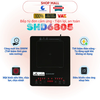[HỎA TỐC] Bếp từ Sunhouse SHD6805 - Cảm ứng, công suất 2000W - Tiết kiệm thời gian nấu - Hàng chính hãng