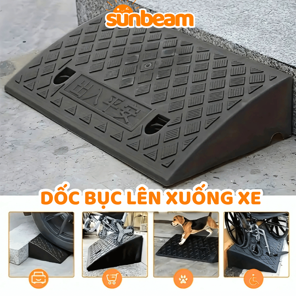 Bục Dốc Dắt Lên Xuống Xe Máy Ô Tô SUNBEAM, Bậc Lên Xe Chịu Lực Nhựa PVC Bền Bỉ, Có Lỗ Chốt Cố Định