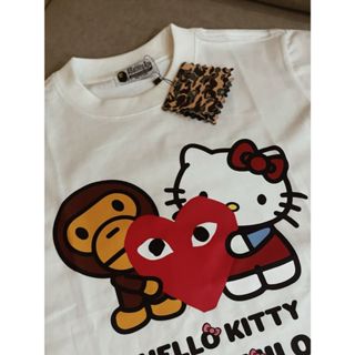 Áo Thun Nam Nữ Bape x Hello Kitty Hình In Dễ Thương Form Rộng Tay Lỡ Vải Cotton 2 Chiều Full Tag
