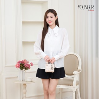 Áo sơ mi nữ YOUNGER BY CARDINA phối áo 2 dây đính đá cổ to chất tơ vai trễ 5YASD08