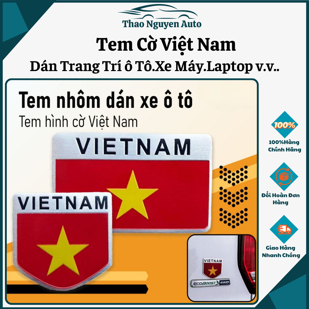 Tem nhôm cờ Việt Nam dán trang trí xe ô tô, xe máy