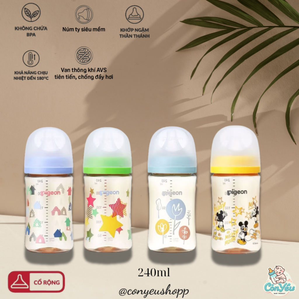 Bình Sữa Pigeon Nhựa PPSU | Bình Sữa Pigeon Thế Hệ 3 | Pigeon Nội Địa Nhật | 160ml/240ml