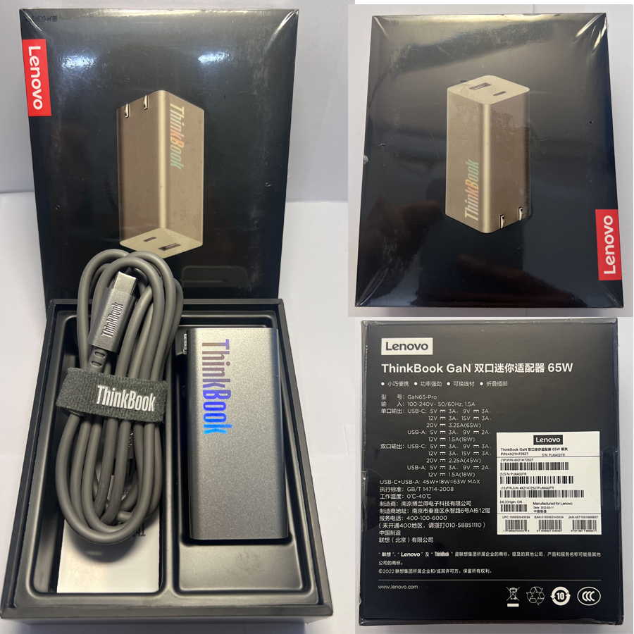 Bộ sạc Lenovo ThinkBook 65W GaN USB-C USB-A nhỏ gọn Cáp 1m8 cho Laptop Điện Thoại Máy Tính Bảng | BigBuy360 - bigbuy360.vn