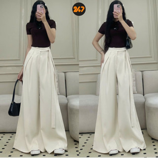  Quần ống suông 247joomate cạp cao ống rộng dáng dài phối dây cá tính 447 P11 ống 44cm 