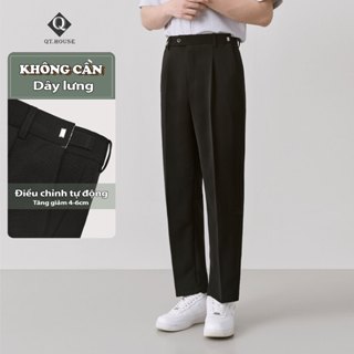 [Chỉ 134K Trên Live] Quần Tây Nam Hàn Quốc QTHOUSE, Quần Âu Nam Có Đai Chỉnh Eo,Cạp Quần Sidetab Lưng Cao Baggy QTA04