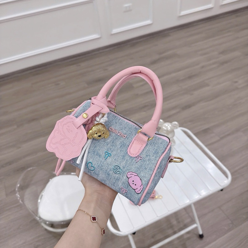 Túi xách nữ mini vải denim phối da dễ thương phong cách Hàn Quốc kèm móc gấu CHIO'2ND - TXN199