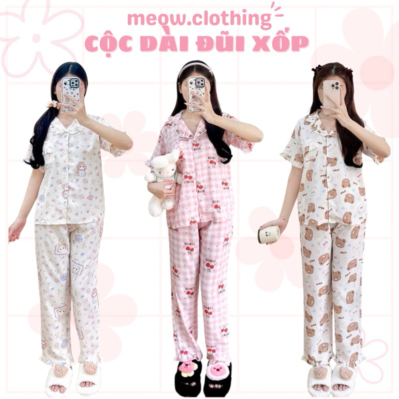  Đồ Bộ Mặc Nhà Pijama Tay Ngắn Quần Dài Chất Liệu Xốp Đũi Hàn Freesize 