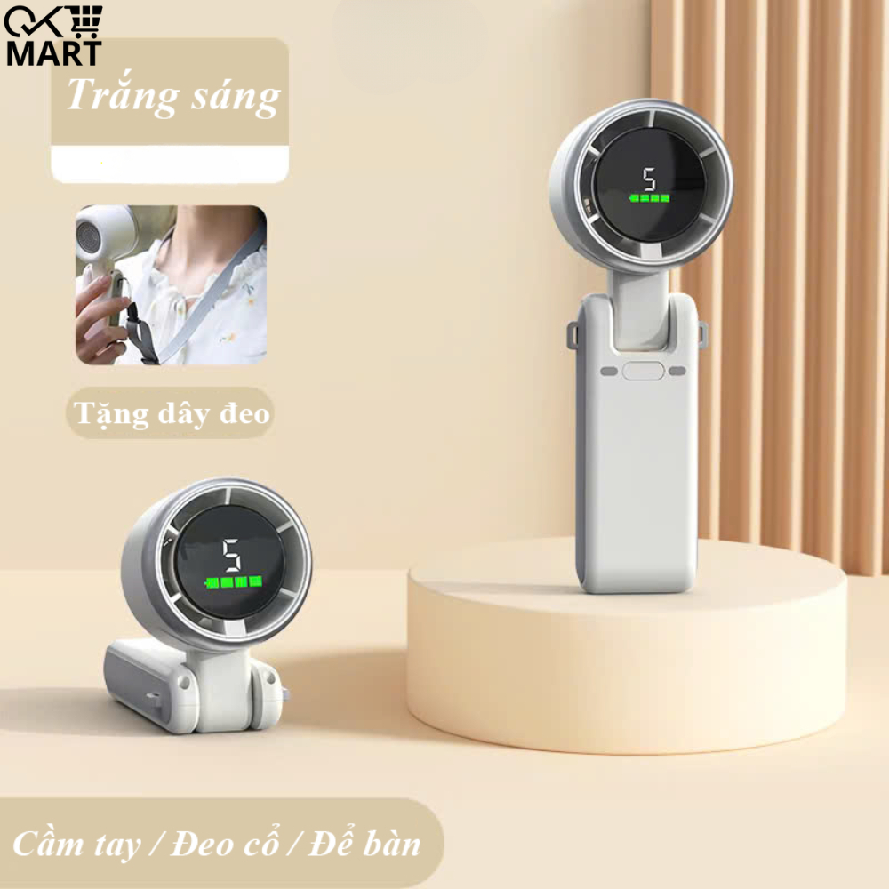 Quạt Tích Điện Cầm Tay Mini N607 DIDOOGLT Quạt Phản Lực Cầm Tay 5 Cấp Độ Gió