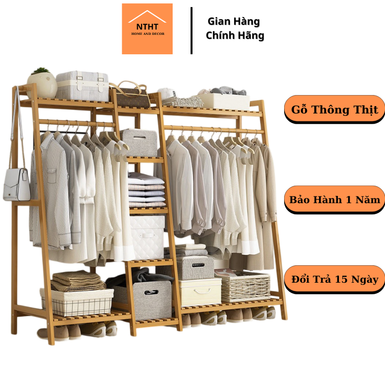 Tủ treo quần áo NTHT 3 khoang gỗ thông tự nhiên hàng xuất khẩu không mối mọt | BigBuy360 - bigbuy360.vn