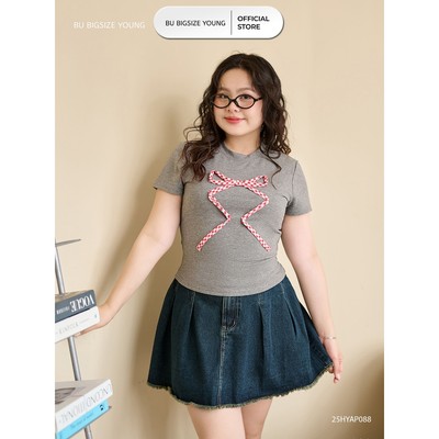 Áo babytee nơ caro BIGSIZE (55kg đến 95kg) – 25HYAP088 - [BU Bigsize Young]