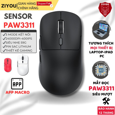 Chuột Gaming Không Dây Ziyou FreeWolf A6 Chip PAW3311, Pin Lithium Bền Bỉ, Kết Nối 3 Chế Độ Đa Năng