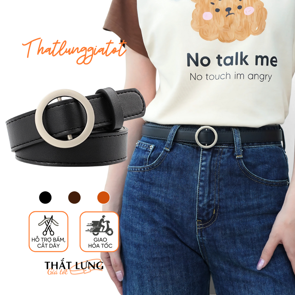 Thắt lưng nữ mặt tròn Ulzzang, không lỗ bản 2.3cm (hỗ trợ cắt dây nịt) TL003 - Thắt Lưng Giá Tốt