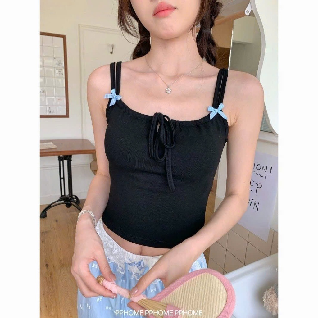Áo 2 Dây CÓ ĐỆM MÚT NGỰC Co Dãn , Áo Len Tăm Chất Cotton Thắt Nơ Xinh Dáng Croptop Phối Dây Đôi Quyến Rũ Qccc Orangeclos | BigBuy360 - bigbuy360.vn