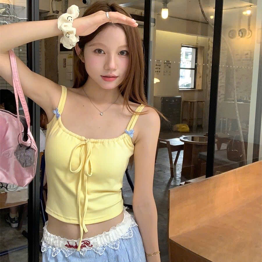 Áo 2 Dây CÓ ĐỆM MÚT NGỰC Co Dãn , Áo Len Tăm Chất Cotton Thắt Nơ Xinh Dáng Croptop Phối Dây Đôi Quyến Rũ Qccc Orangeclos | BigBuy360 - bigbuy360.vn