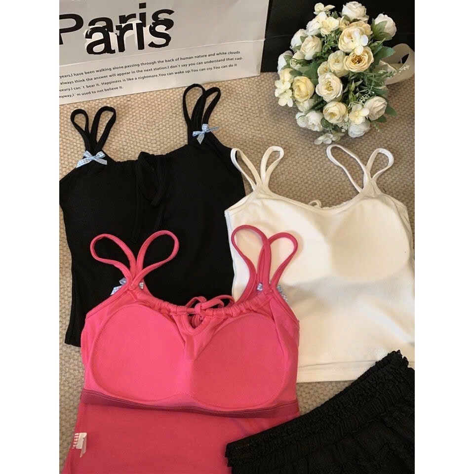 Áo 2 Dây CÓ ĐỆM MÚT NGỰC Co Dãn , Áo Len Tăm Chất Cotton Thắt Nơ Xinh Dáng Croptop Phối Dây Đôi Quyến Rũ Qccc Orangeclos | BigBuy360 - bigbuy360.vn
