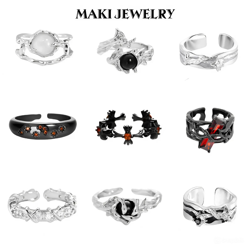 Nhẫn Nam Nữ Makijewely Titan Hở Điều Chỉnh Unisex Đính Đá Zircon Bạc 925 Không Gỉ Họa Tiết Gai Cá Tính Thời Trang Âu Mỹ