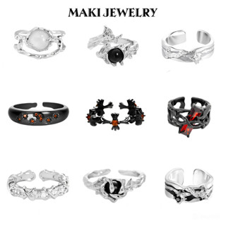 Nhẫn Nam Nữ Makijewely Titan Hở Điều Chỉnh Unisex Đính Đá Zircon Bạc 925 Không Gỉ Họa Tiết Gai Cá Tính Thời Trang Âu Mỹ