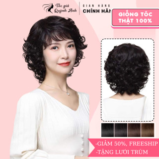 Tóc Bộ Nguyên Đầu Trung Niên TN06 – Tóc Giả Xoăn Xù Ngắn TN26 Chất Tơ Tự Nhiên – Phong Cách Gọn Gàng, Tặng Lưới Trùm Đầu