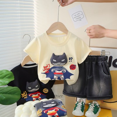 Set Áo Thun Tay Ngắn Batman Quần Đùi Jean Cho Bé Trai 1-7 Tuổi MINTSCLOSET Quảng Châu -TN3568