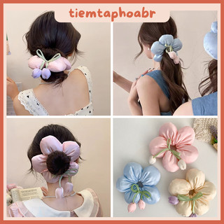 Dây chun bánh mỳ gắn hoa tulip dễ thương - Dây cột tóc tiểu thư, phụ kiện tóc phong cách Hàn Quốc 02818