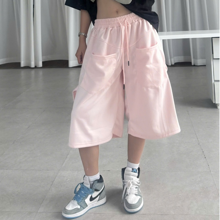 Quần Short Dây Nỉ 2 Da Ống Rộng Lưng Chun Thoải Mái Unisex Nam Nữ_SSSTore.Aesthetic | BigBuy360 - bigbuy360.vn